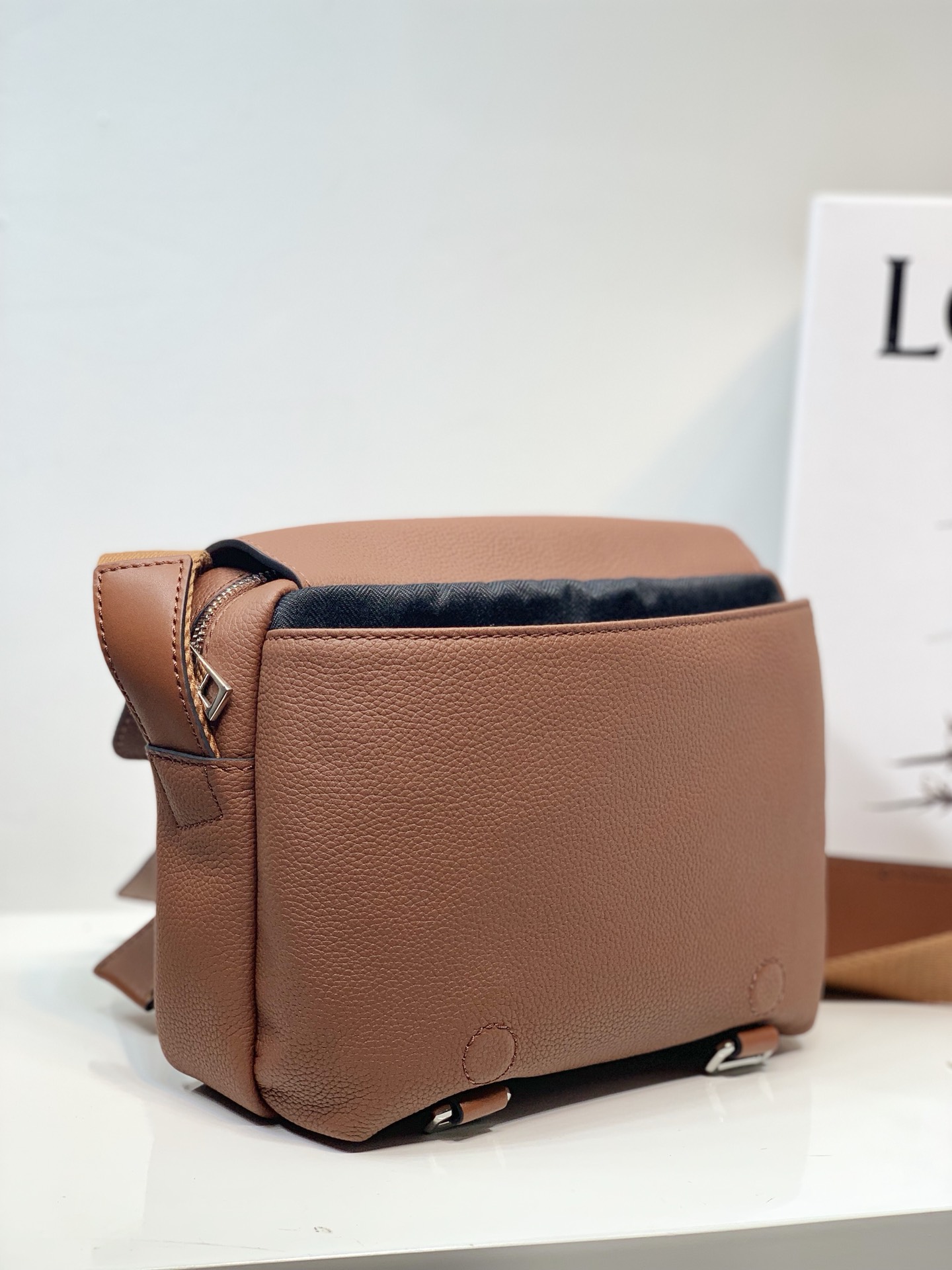 Loewe XS Military Messenger Bag in Soft Grained Calfskin Brown